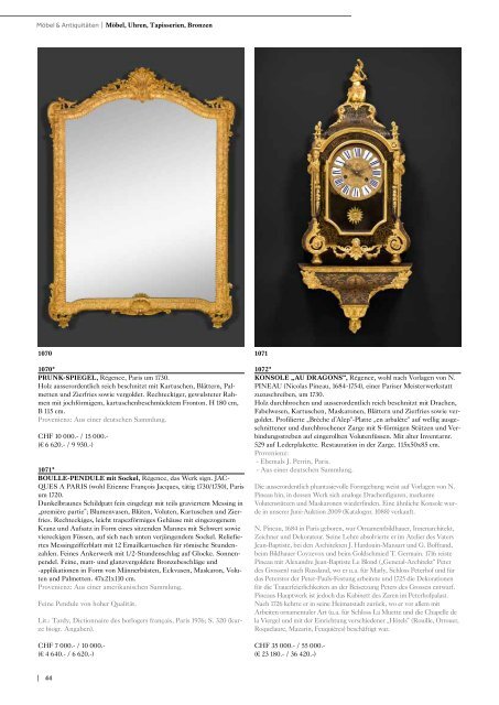 Möbel, Pendulen, Bronzen, Spiegel, Tapisserien und Dekorative Kunst