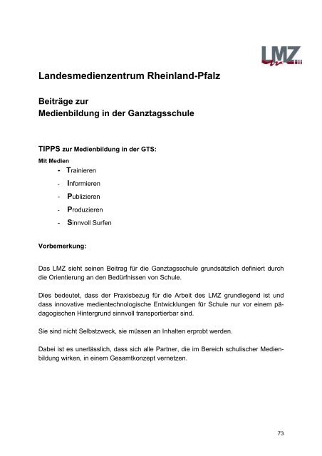 Die Ganztagsschule in Rheinland-Pfalz - mehr Zeit zum