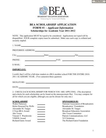 bea form application for scholarship consultant part â 1 application form ess â information r2: