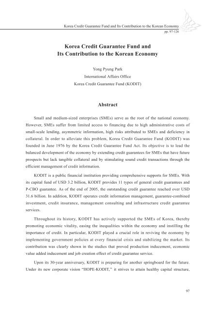 Korea Credit Guarantee Fund and Its Contribution to the Korean Economy