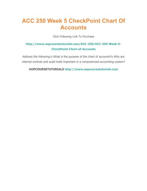 ACC 250 Week 5 CheckPoint Chart Of Accounts
