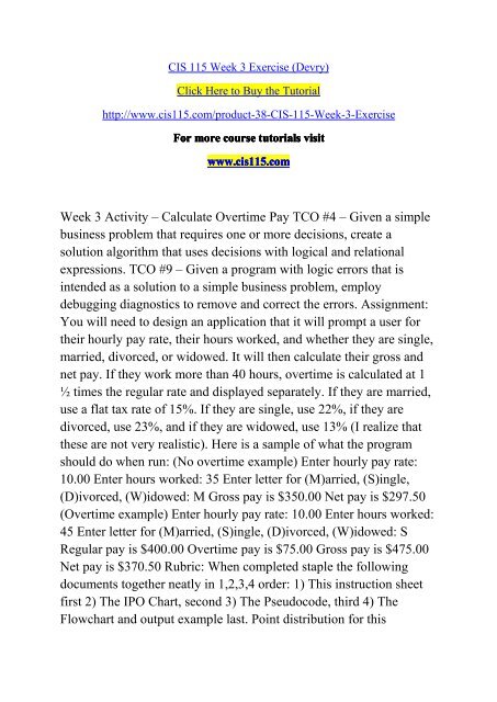 CIS 115 Week 3 Exercise (Devry)