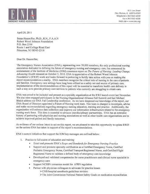 ENA letter of endorsement - Emergency Nurses Association