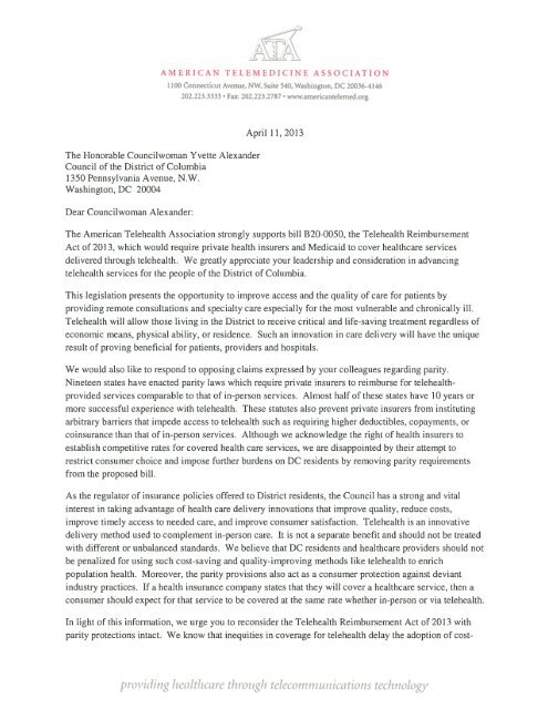 letter of support from ATA - American Telemedicine Association