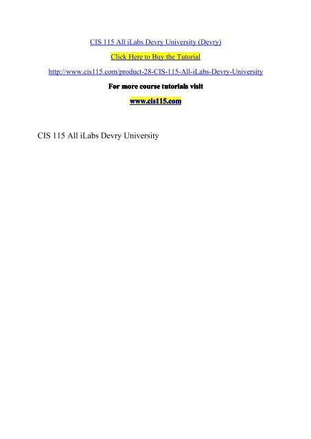 CIS 115 All iLabs Devry University (Devry)