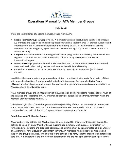 Operations Manual for ATA Member Groups