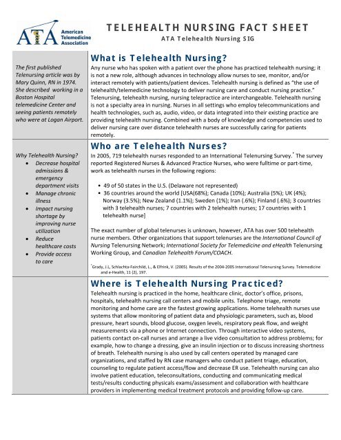 TELEHEALTH NURSING FACT SHEET