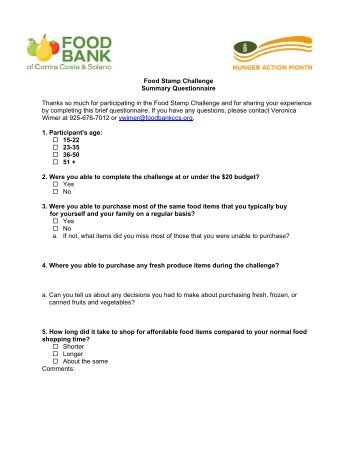 Questionnaire - Food Bank of Contra Costa and Solano