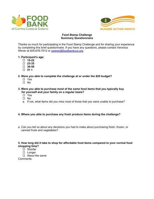 Questionnaire - Food Bank of Contra Costa and Solano