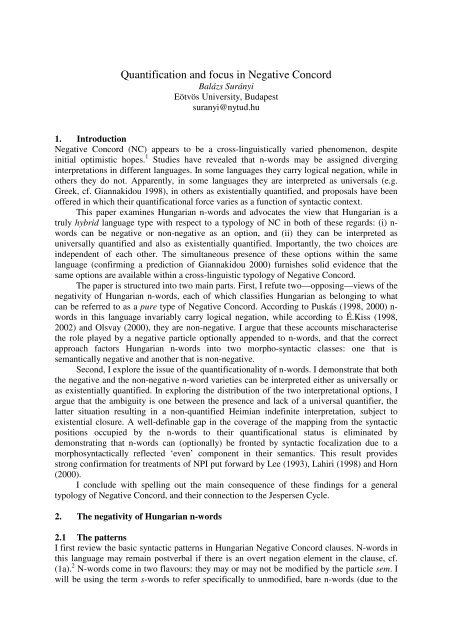 Quantification And Focus In Negative Concord