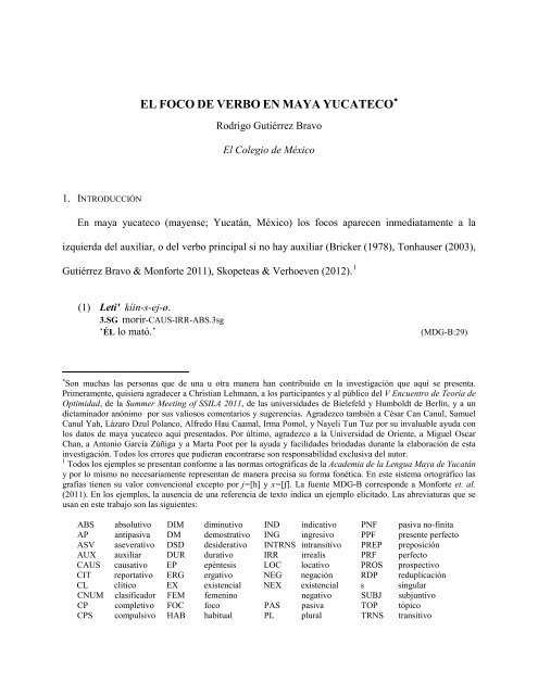 EL FOCO DE VERBO EN MAYA YUCATECO