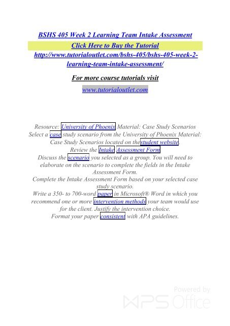 Bshs Questionnaire.pdf BSHS 405 Week 2 Learning Team Intake Assessment.pdf /Tutorialoutlet