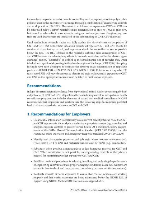 Occupational Exposure to Carbon Nanotubes and Nanofibers