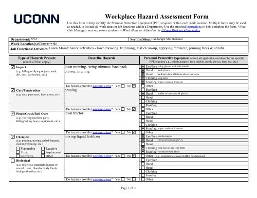 hazard assessment form template