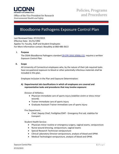 Bloodborne Pathogens Exposure Control Plan