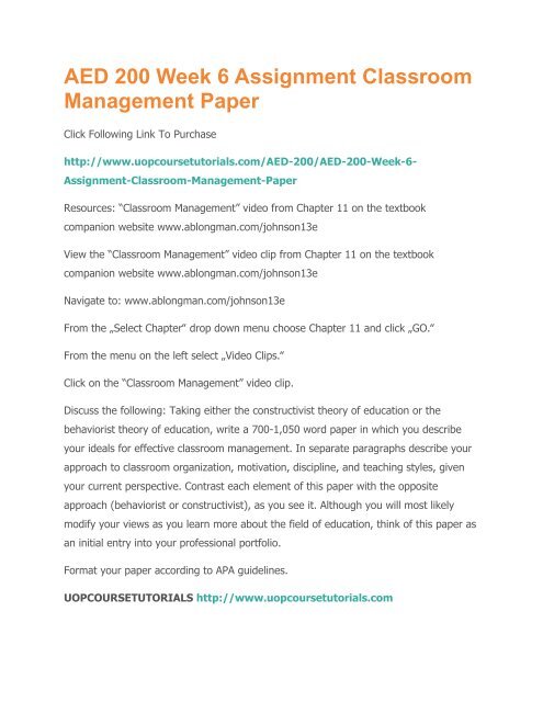 AED 200 Week 6 Assignment Classroom Management Paper.pdf