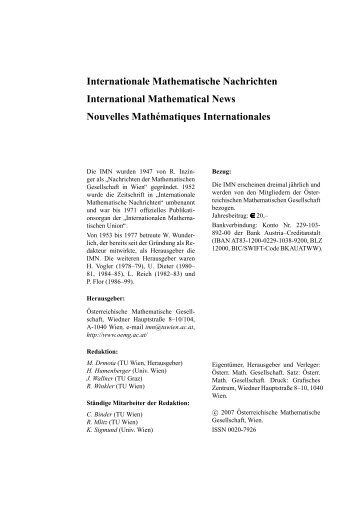 Internationale Mathematische Nachrichten International ...