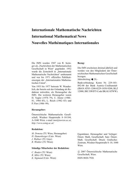 Internationale Mathematische Nachrichten International ...