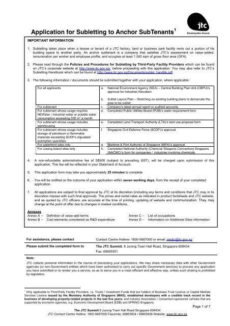 Application for Subletting to Anchor SubTenants