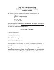 Papal Visit Ticket Request Form - Diocese of Austin