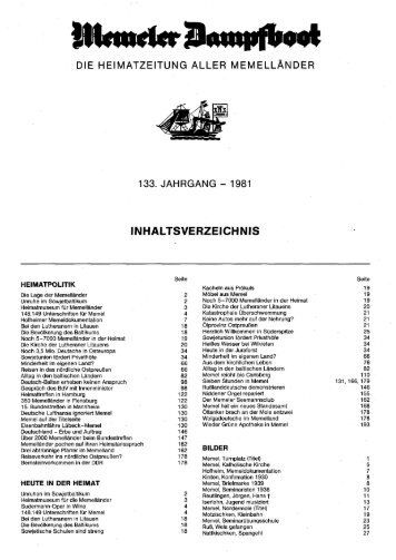 1981 inhaltsverzeichnis - Memeler Dampfboot