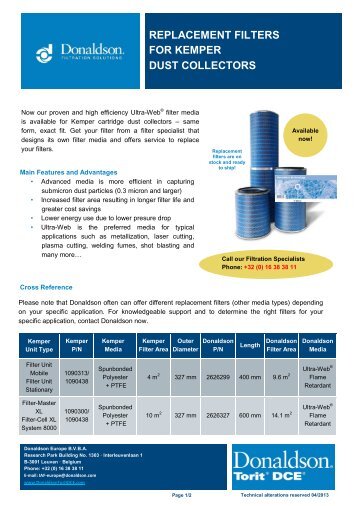 REPLACEMENT FILTERS FOR KEMPER DUST COLLECTORS