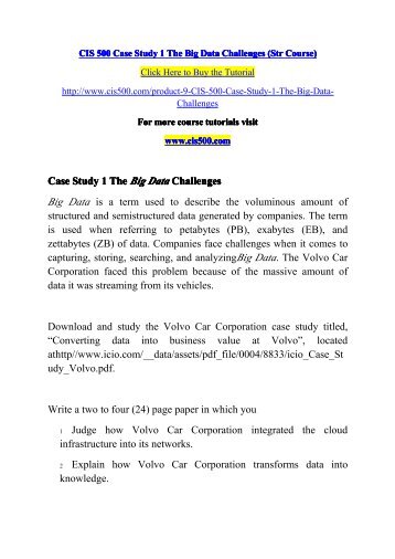 CIS 500 Case Study 1 The Big Data Challenges (Str Course)