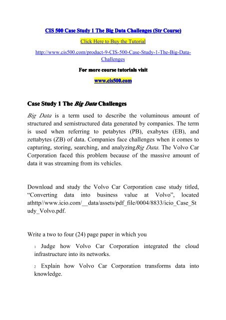 CIS 500 Case Study 1 The Big Data Challenges (Str Course)