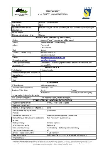 oferta pracy Nr 104/2013 Elektryk / Elektromonter (PDF, 211,24kB)
