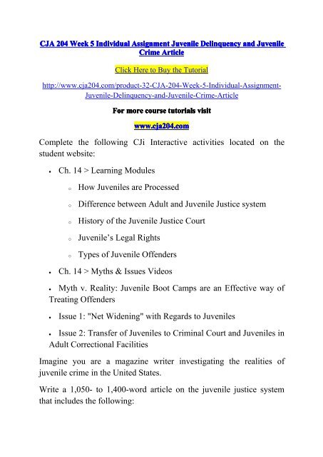 CJA 204 Week 5 Individual Assignment Juvenile Delinquency and Juvenile Crime Article