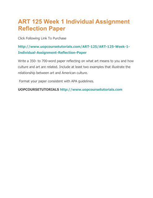 individual assignment reflection