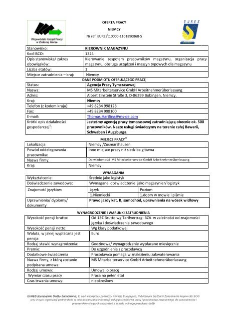Oferta pracy nr 289/2013 - kierownik magazynu (PDF, 565,24kB)