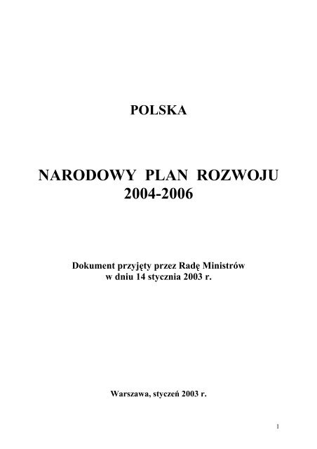 NARODOWY PLAN ROZWOJU 2004-2006
