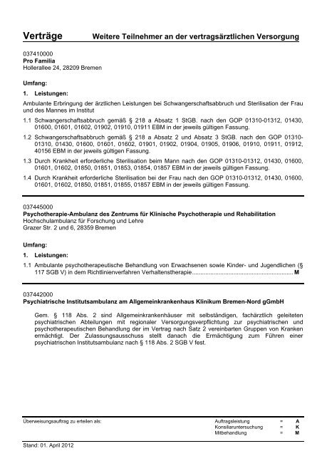 Fachärzte für Innere Medizin - Hausärztliche Versorgung - KVHB