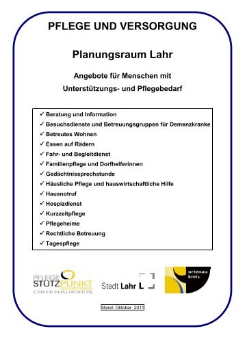PFLEGE UND VERSORGUNG Planungsraum Lahr - Stadt Lahr