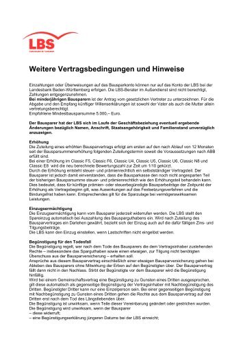 Weitere Vertragsbedingungen und Hinweise - Lbs