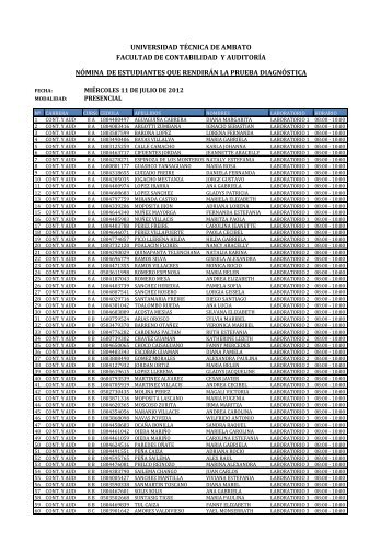 NÓMINA DE ESTUDIANTES QUE RENDIRÁN LA PRUEBA DIAGNÓSTICA