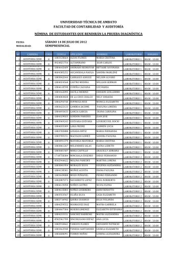 NÓMINA DE ESTUDIANTES QUE RENDIRÁN LA PRUEBA DIAGNÓSTICA