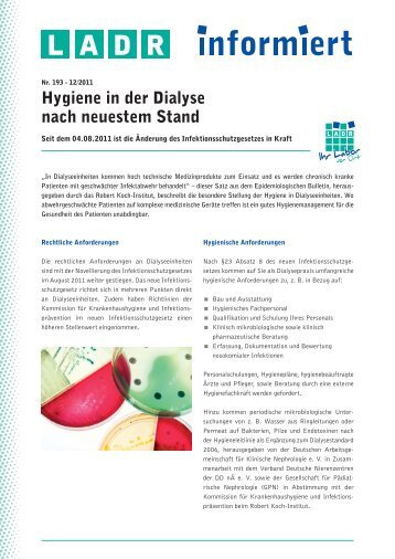 Hygiene in der Dialyse nach neuestem Stand - LADR