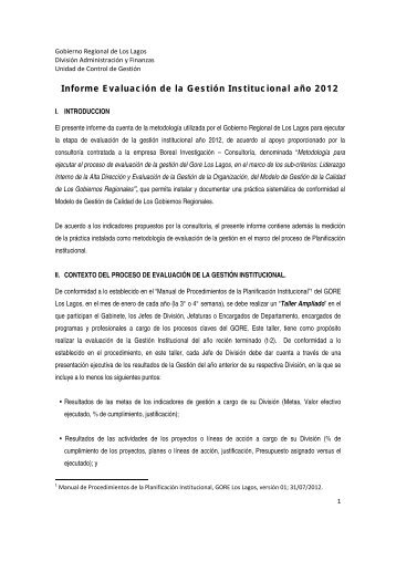 Informe Evaluación de la Gestión Institucional año 2012