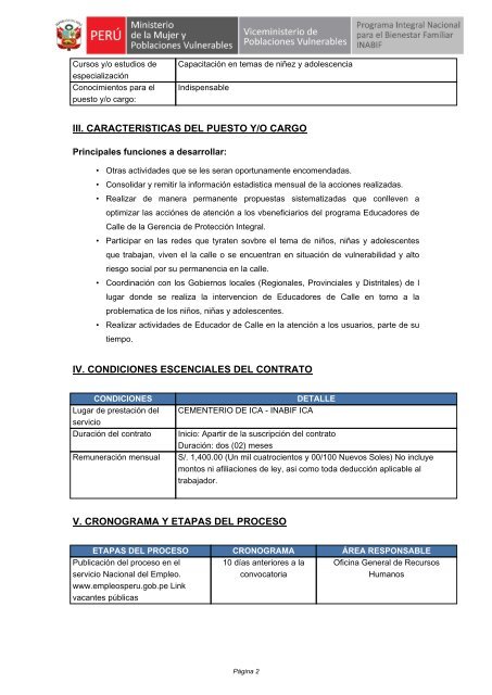 PROCESO CAS N° 111 - 2012/INABIF-RH EDUCADOR DE CALLE