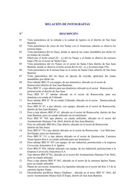 INVENTARIO DE FUENTES DE AGUA SUBTERRÁNEA IQUITOS