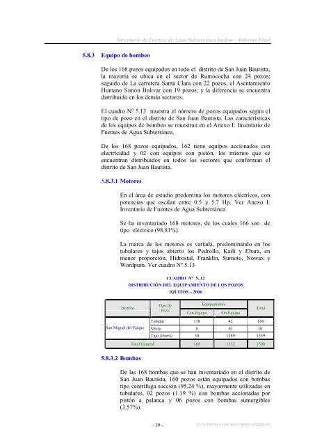 INVENTARIO DE FUENTES DE AGUA SUBTERRÁNEA IQUITOS