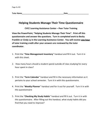 Helping Students Manage Their Time Questionnaire