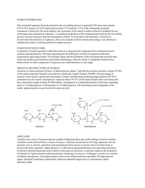STARCH HYDROLYSIS The cornstarch separated from ... - Bio-Link