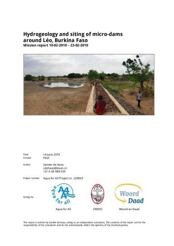 Hydrogeology and siting of micro-dams around Léo Burkina Faso