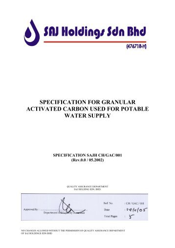 ACTIVATED CARBON USED FOR POTABLE WATER SUPPLY