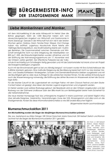 Bürgermeister-Info Oktober 2011 (6,62 MB) - Stadtgemeinde Mank
