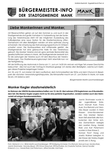 Bürgermeisterinfo Juni 2010 - Stadtgemeinde Mank