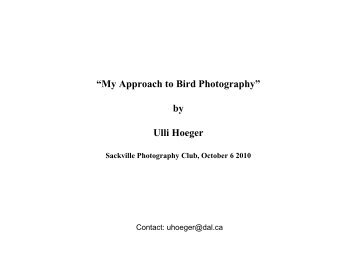“My Approach to Bird Photography” by Ulli Hoeger